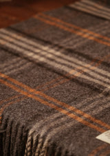 Wide Width Merino Wool Scarf - Grey & Tan Check