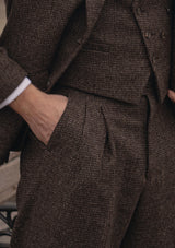 Emile Merino Wool Clark Trouser (Without Belt Loops) - Brown Micro Houndstooth