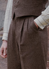 Emile Merino Wool Clark Trouser (Without Belt Loops) - Brown Micro Houndstooth