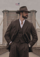 Emile Merino Wool Double Breasted Waistcoat - Brown Micro Houndstooth