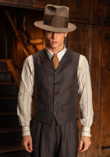 Emile Merino Wool Single Breasted Waistcoat - Tailor's Walnut Pinstripe