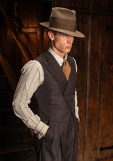 Emile Merino Wool Double Breasted Waistcoat - Tailor's Walnut Pinstripe