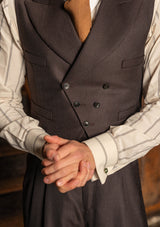 Emile Merino Wool Double Breasted Waistcoat - Tailor's Walnut Pinstripe