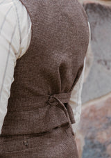 Emile Merino Wool Double Breasted Waistcoat - Brown Micro Houndstooth