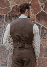 Emile Merino Wool Double Breasted Waistcoat - Brown Micro Houndstooth