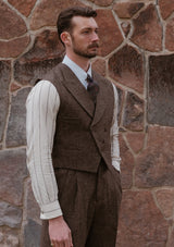 Emile Merino Wool Double Breasted Waistcoat - Brown Micro Houndstooth
