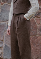 Emile Merino Wool Double Breasted Waistcoat - Brown Micro Houndstooth