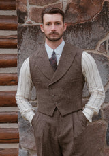 Emile Merino Wool Double Breasted Waistcoat - Brown Micro Houndstooth