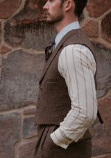 Emile Merino Wool Double Breasted Waistcoat - Brown Micro Houndstooth