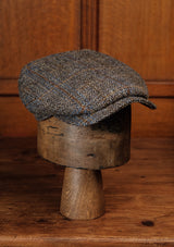 Geary Flat Cap - Rust Check Harris Tweed