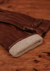 Cashmere Lined Smooth Leather Gloves - Chestnut