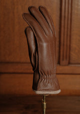 Cashmere Lined Deerskin Leather Gloves - Dark Brown