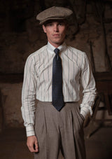 Club Collar Japanese Cotton Shirt - Wide Green Pinstripe