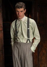 Grandad Collar Cotton Shirt - Green Stripe