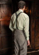 Grandad Collar Cotton Shirt - Green Stripe