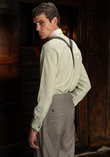 Grandad Collar Cotton Shirt - Green Stripe