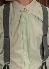 Grandad Collar Cotton Shirt - Green Stripe