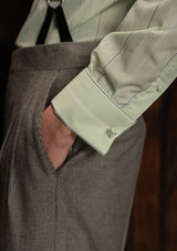 Grandad Collar Cotton Shirt - Green Stripe