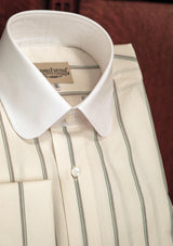Club Collar Japanese Cotton Shirt - Wide Green Pinstripe
