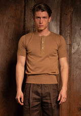 Short Sleeve Henley - Caramel