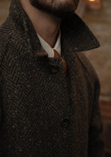 Horsley Raglan Pure Wool Belted Overcoat - Walnut & Stone Herringbone