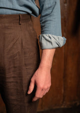 Denim Half Button Long Sleeve Workwear Shirt - Light Blue