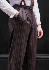 Munro Clark Trouser (Without Belt Loops) - Dark Taupe with Vintage Grey Stripe