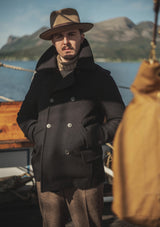 Storm-Collar Pure Wool Pea Coat - Navy