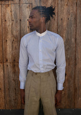 Grandad Collar Cotton Shirt - Light Blue