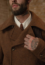 Storm-Collar Pure Wool Pea Coat - Tawny Rust
