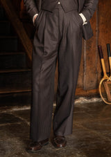 Emile Merino Wool Clark Trouser (Without Belt Loops) - Tailor's Walnut Pinstripe