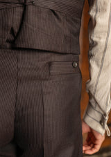 Emile Merino Wool Clark Trouser (Without Belt Loops) - Tailor's Walnut Pinstripe
