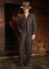 Emile Merino Wool Clark Trouser (Without Belt Loops) - Tailor's Walnut Pinstripe