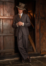 Emile Merino Wool Clark Trouser (Without Belt Loops) - Tailor's Walnut Pinstripe