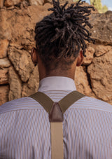 Grandad Collar Cotton Shirt - Brown Pinstripe