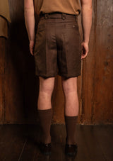 Gene Pure Linen Shorts - Tobacco Herringbone