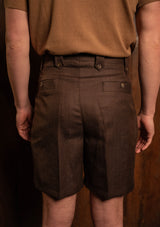 Gene Pure Linen Shorts - Tobacco Herringbone