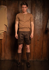 Gene Pure Linen Shorts - Tobacco Herringbone