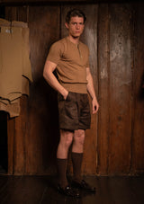 Gene Pure Linen Shorts - Tobacco Herringbone