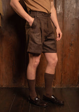 Gene Pure Linen Shorts - Tobacco Herringbone