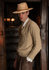 Cable Knit V-Neck Sweater - Biscuit