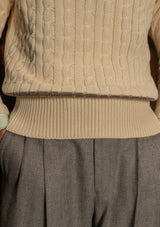 Cable Knit V-Neck Sweater - Green Clay Stripe