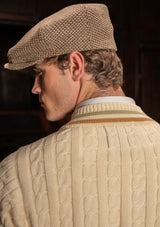 Cable Knit V-Neck Sweater - Tan Stripe