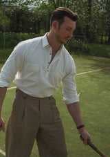 Denim Half Button Long Sleeve Workwear Shirt - White