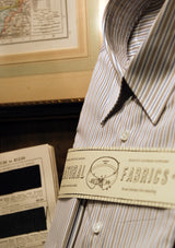 Semi Spearpoint Cotton Shirt with Double French Cuff - Blue & Brown Pinstripe