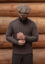 Clapperton Half Cable Knit Lambswool Sweater - Brown