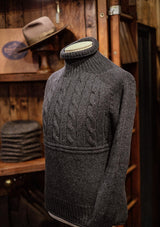 Clapperton Half Cable Knit Lambswool Sweater - Dark Grey