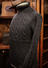 Clapperton Half Cable Knit Lambswool Sweater - Dark Grey