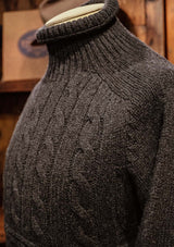 Clapperton Half Cable Knit Lambswool Sweater - Dark Grey