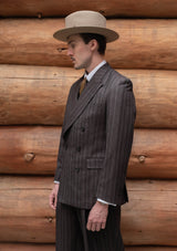 Munro Double Breasted Jacket - Dark Taupe with Vintage Grey Stripe